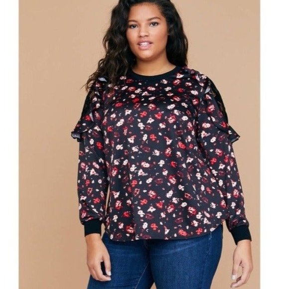 Lane Bryant Tops - Lane Bryant Top Floral Long Sleeve Floral Black Red Plus Size 22/24 New with Tag